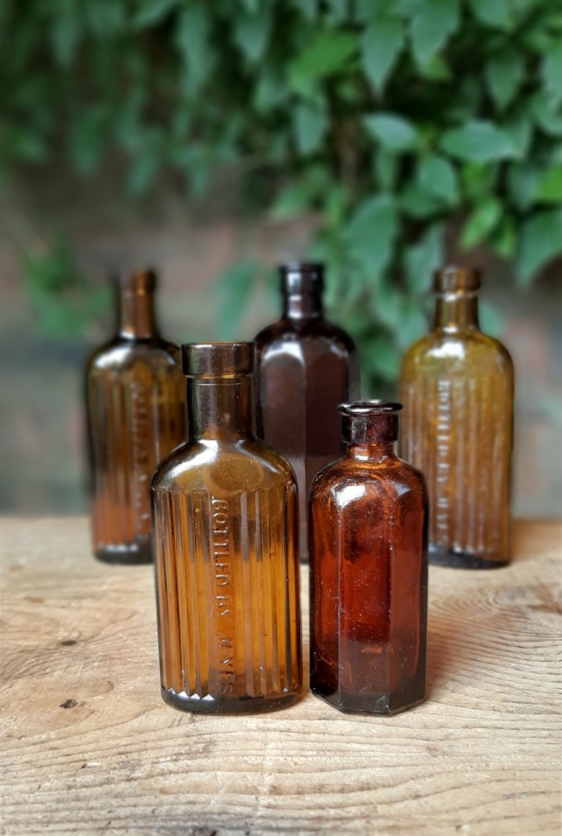 Vintage amber bottle vases for hire in Fife & Perthshire Scotland