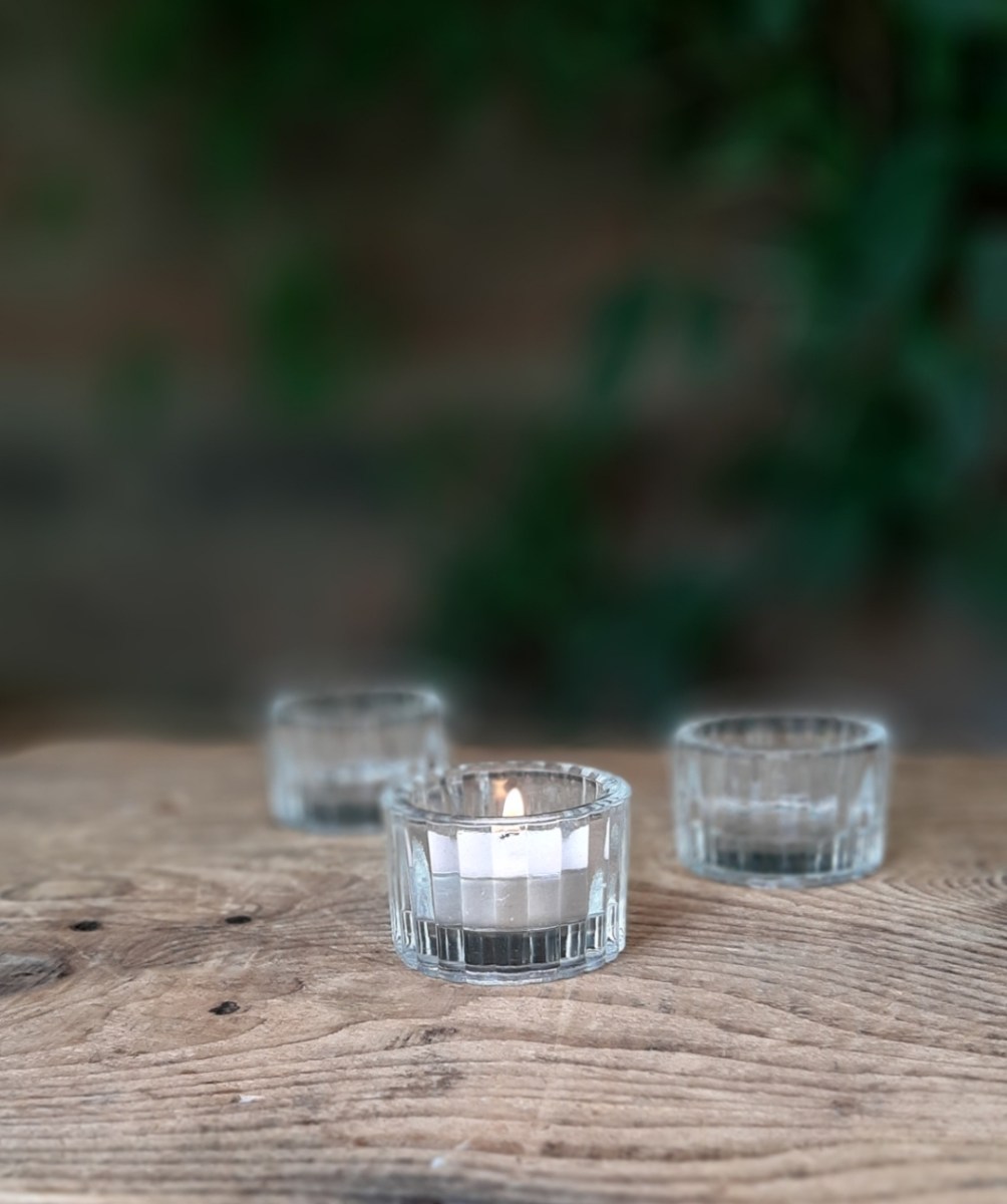 glass modern tealights for hire in Scotland