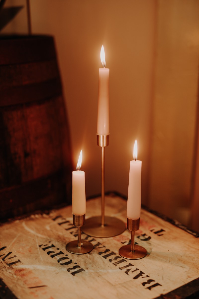 Modern brass candlesticks for hire in Scotland