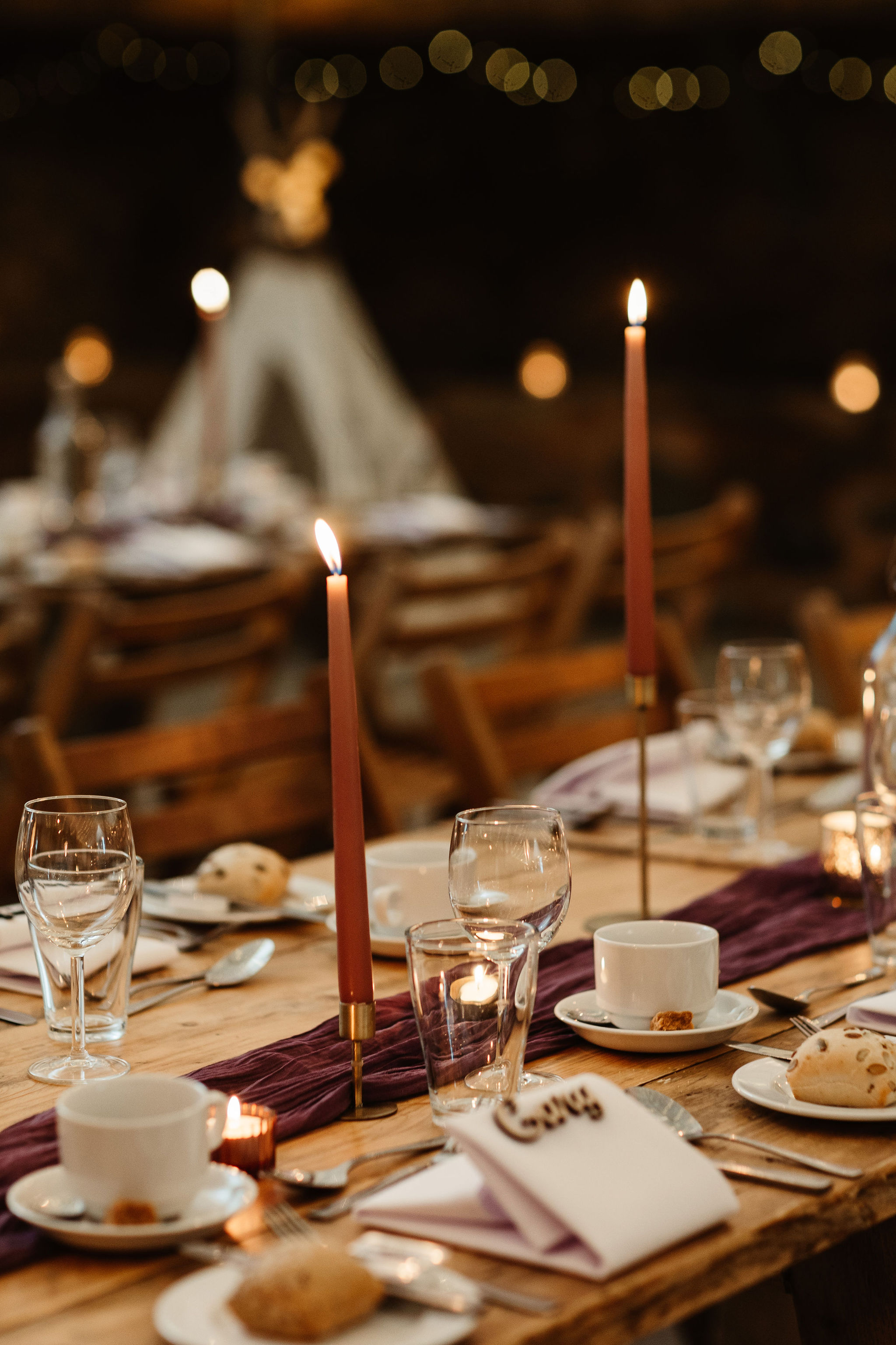 modern table decor with candlelight in Cowshed Crail in Fife