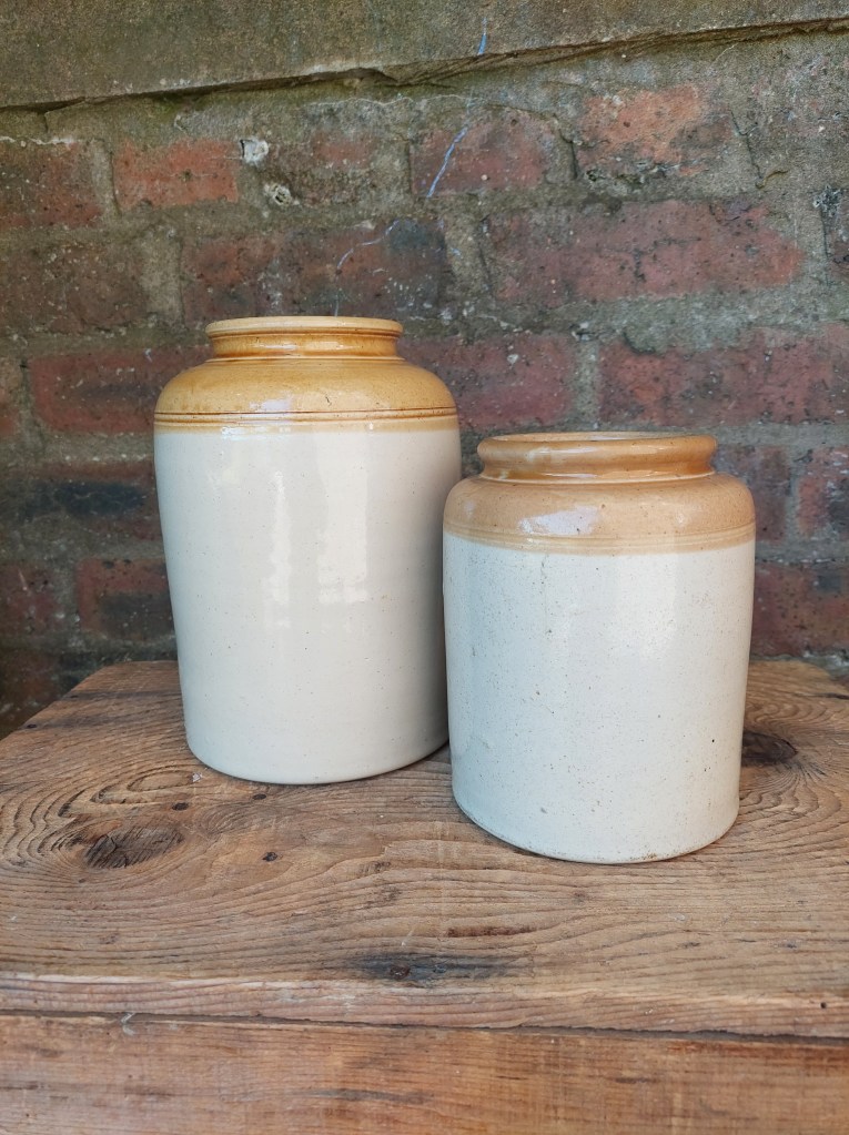 Vintage stoneware jars for flowers