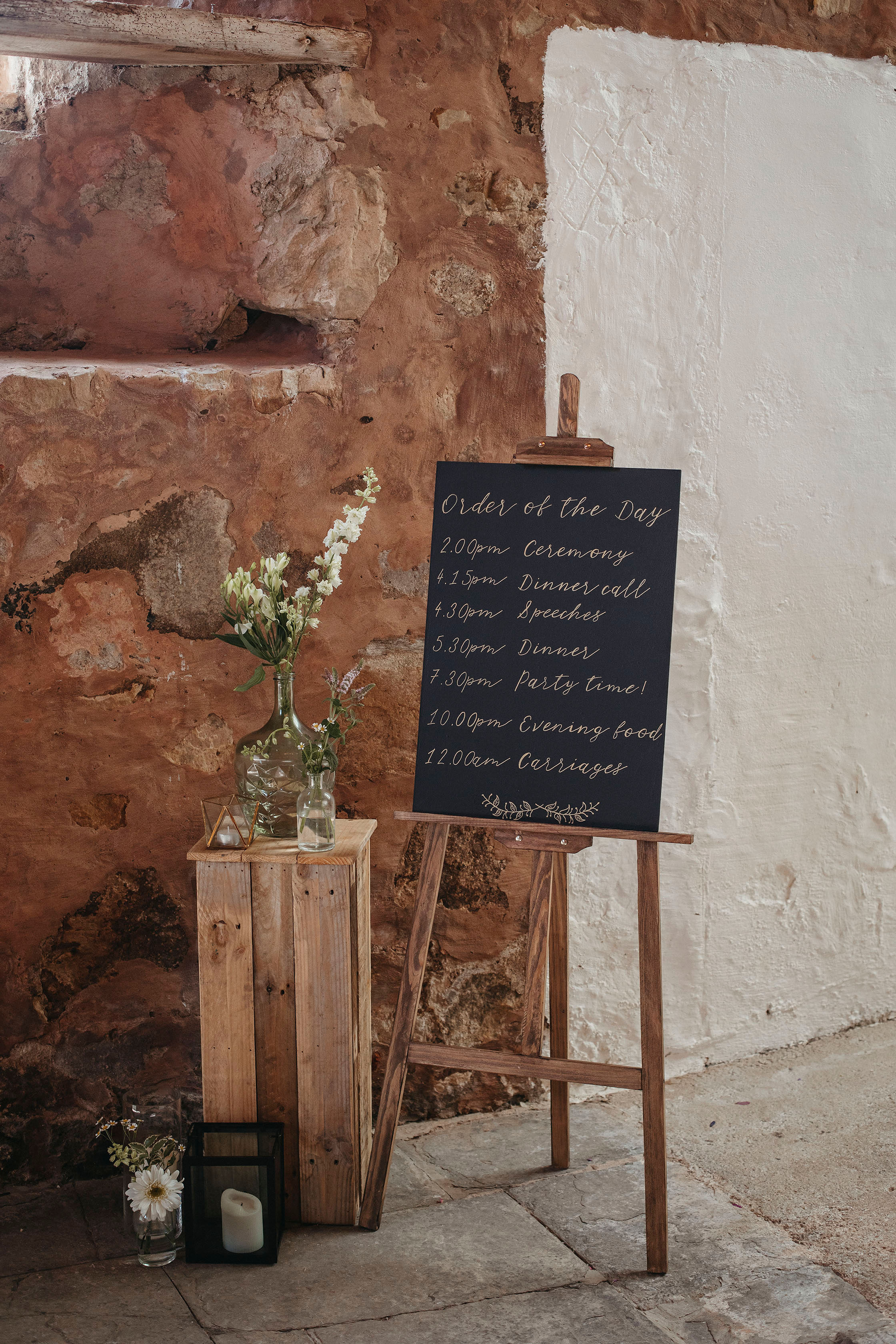 wedding sign on easel in barn venue Scotland