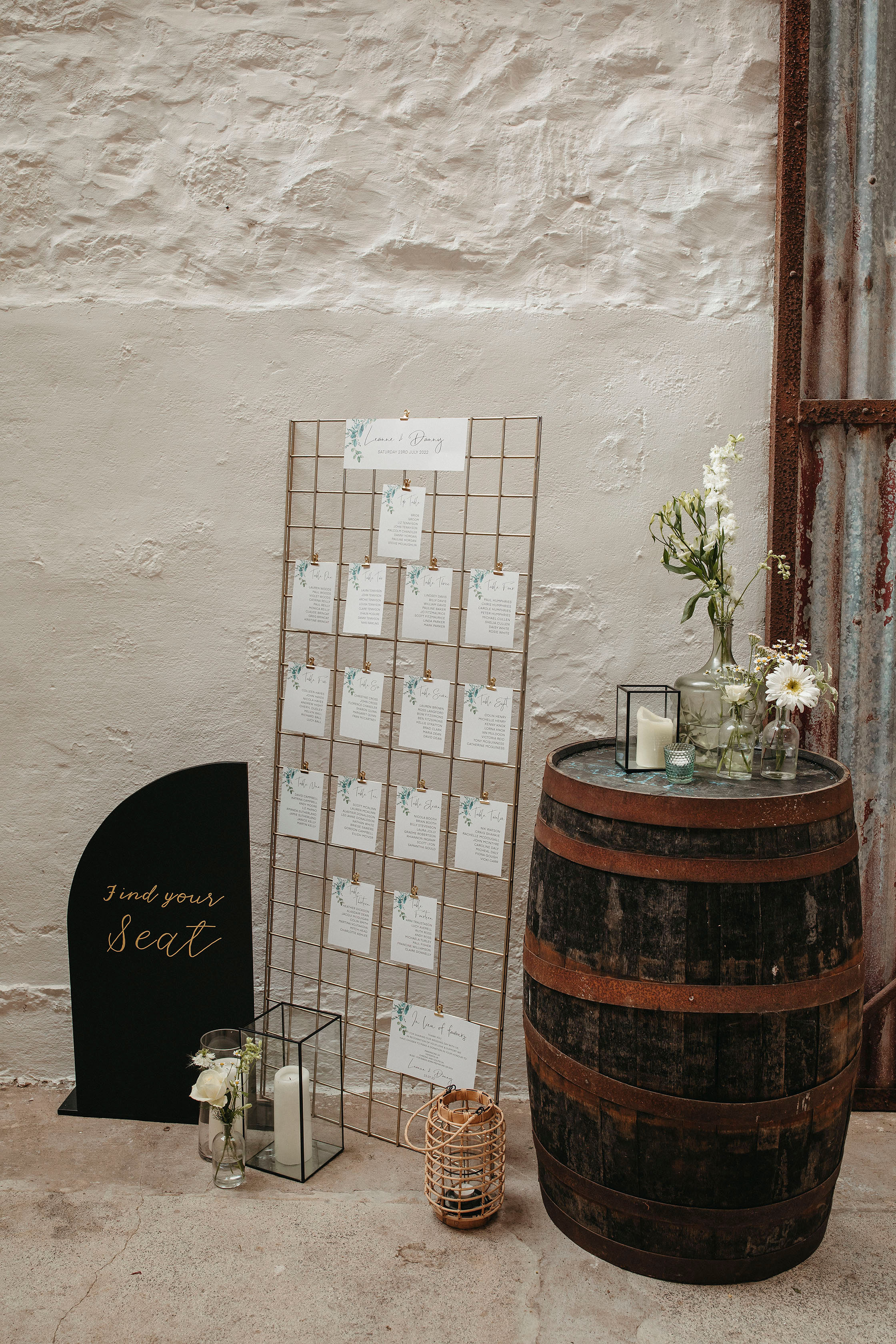 modern wedding table plan in the Cowshed Crail Fife Scotland