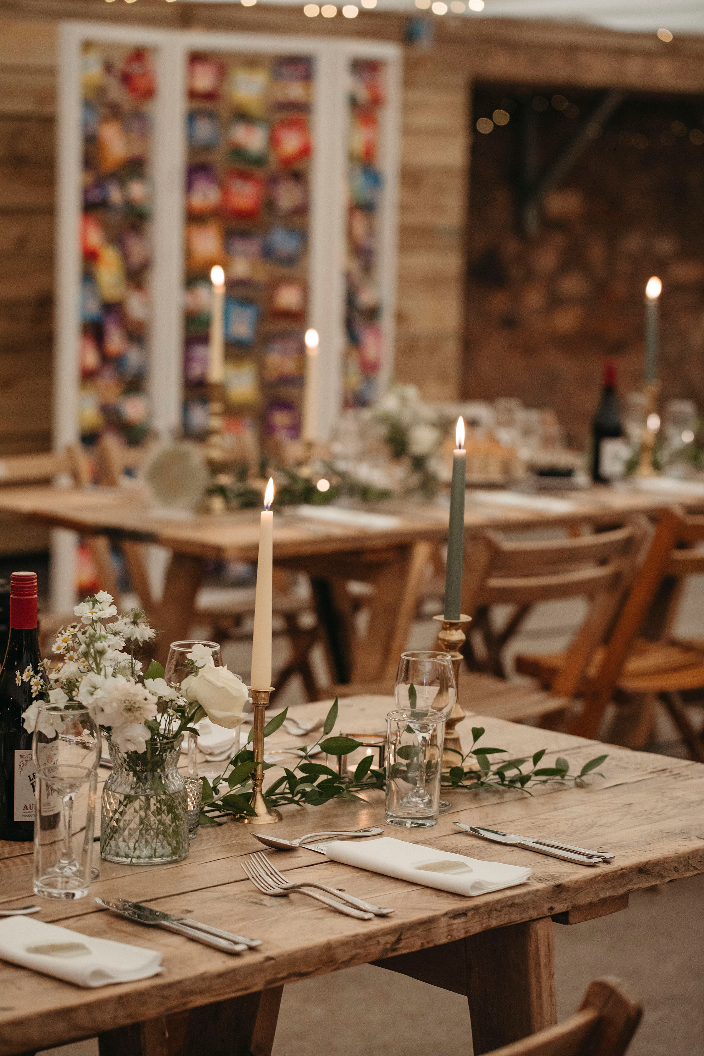 rustic table decor in Cow shed Crail Fife