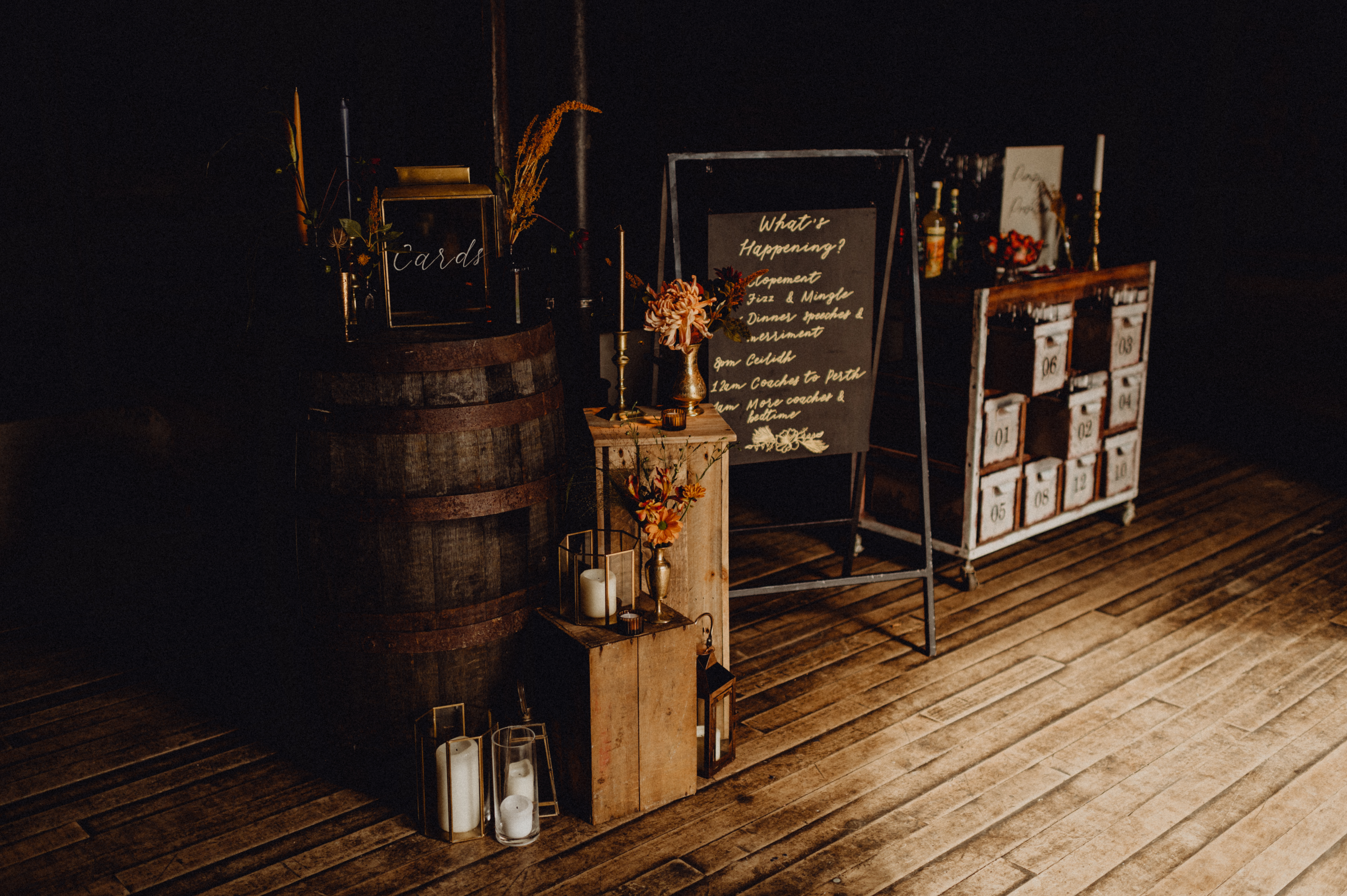 wedding decor in Byre at Inchyra Scotland