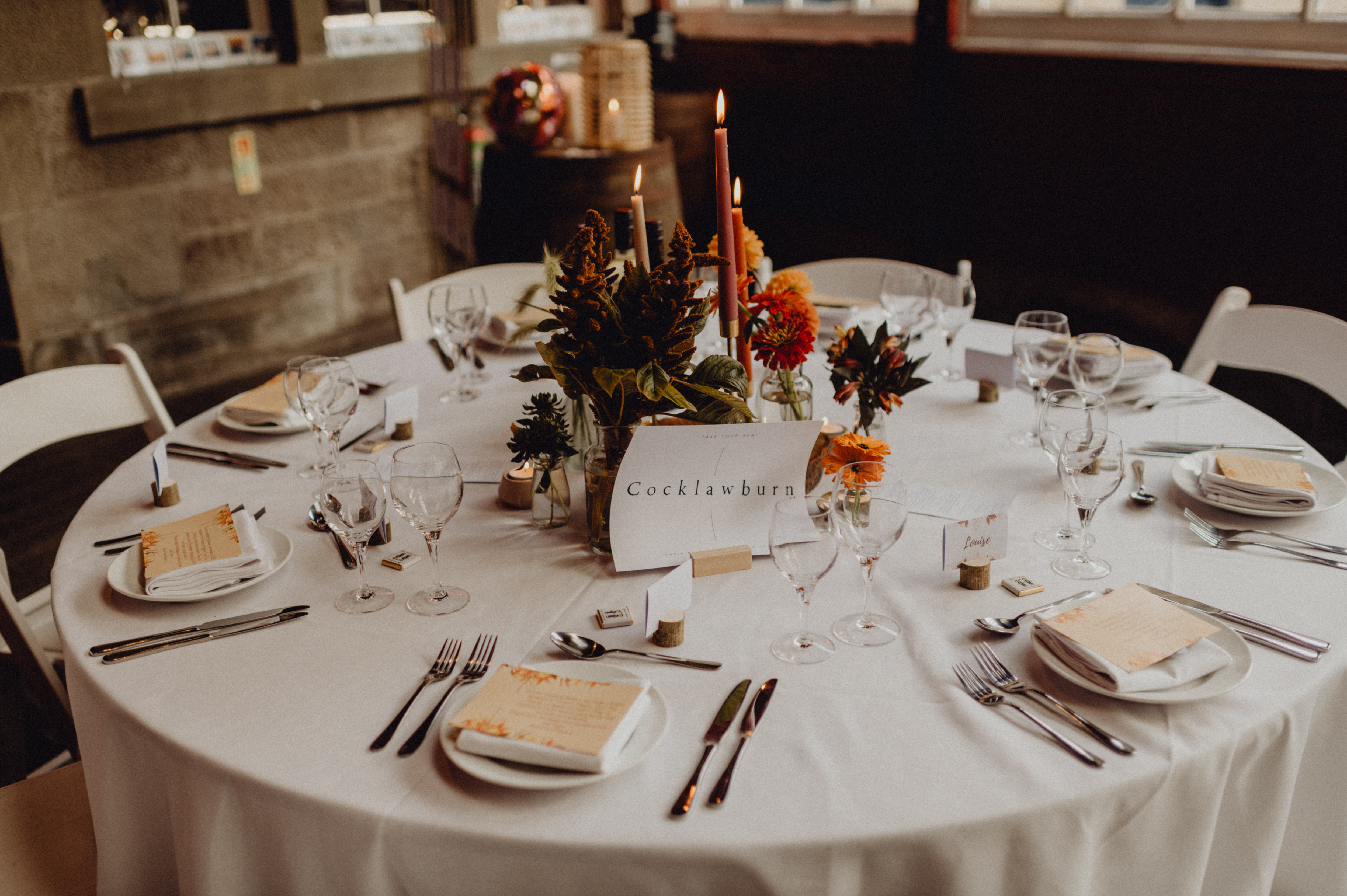 round dining table decor for a barn wedding