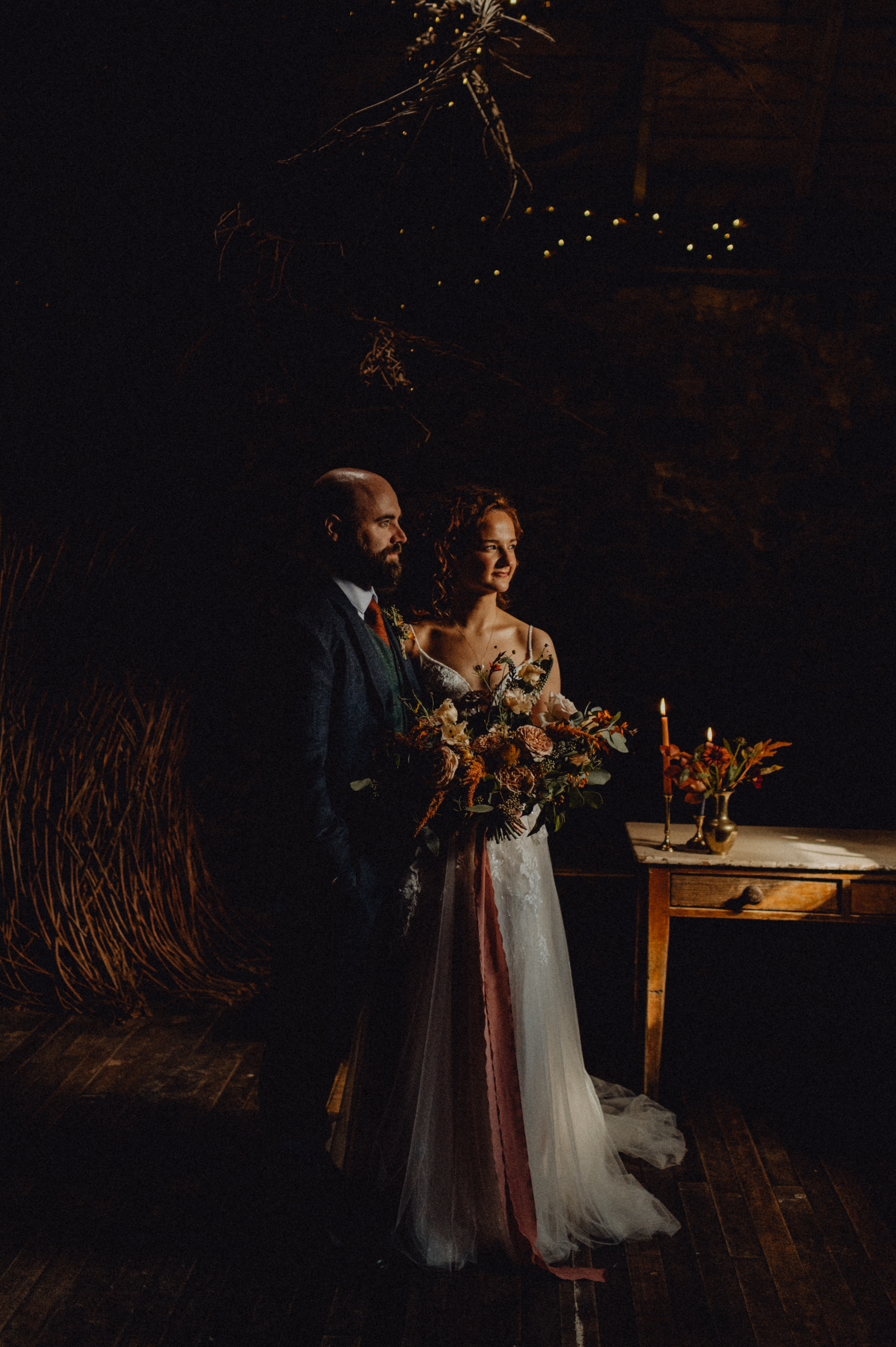 couple on their wedding day byre at inchyra